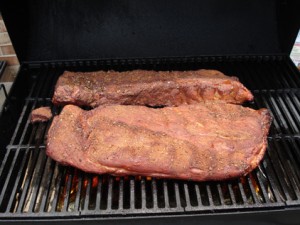 Spare ribs going in the smoke