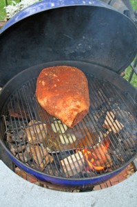 Small pork picnic in Weber Kettle Grill with smoke